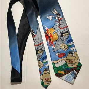 Looney Tunes Stamp Collection Vintage Bunny Character Tie in Blue and Black. NWT